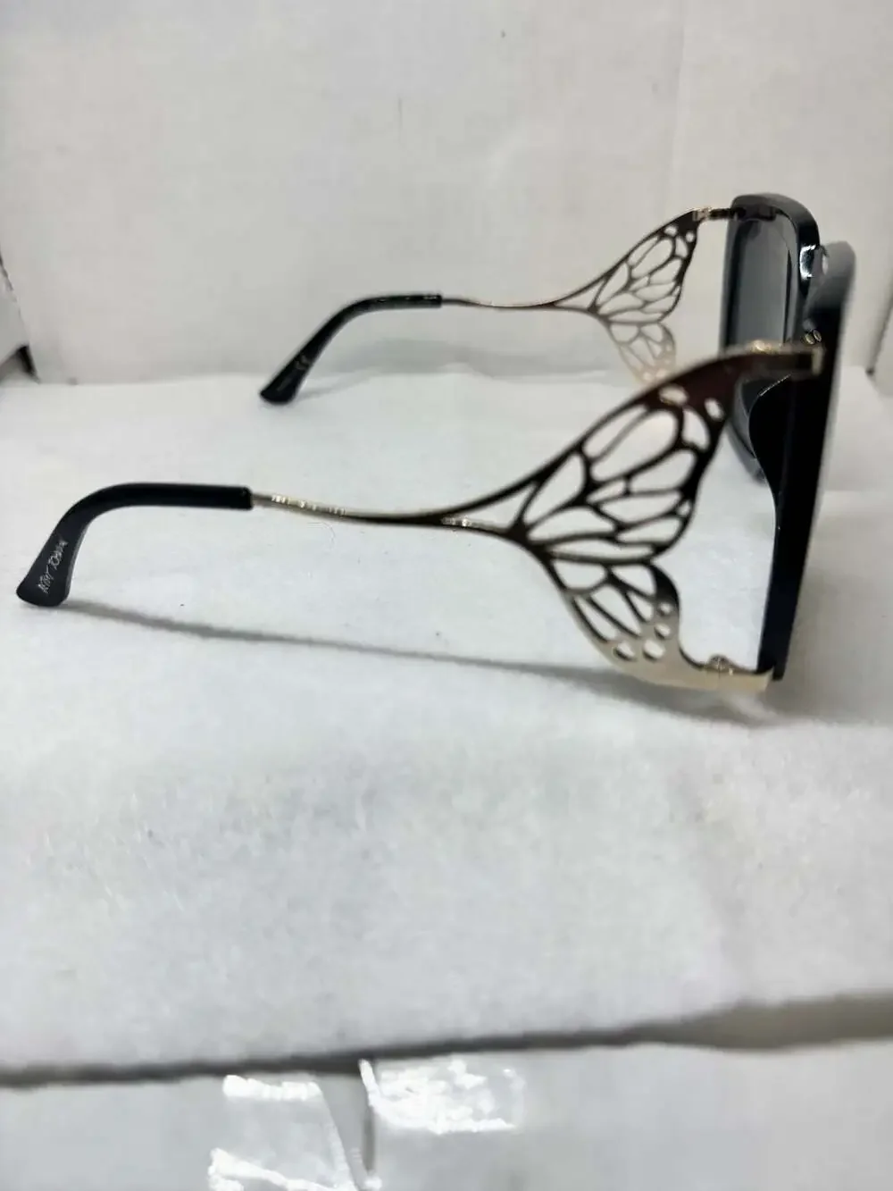 Betsey Johnson Oversized Square Sunglasses with Gold Tone Butterfly Wing Temples